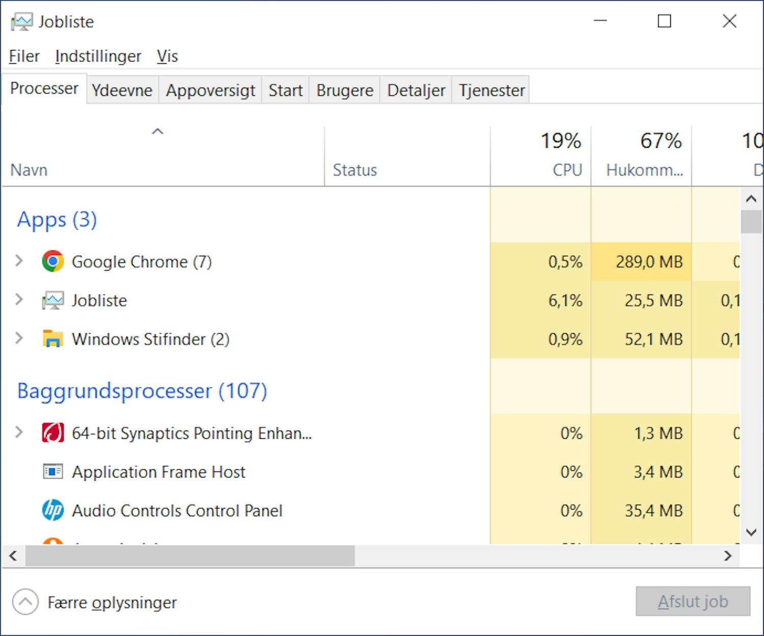 Gammel jobliste i Windows 11: Windows 10 classic task manager